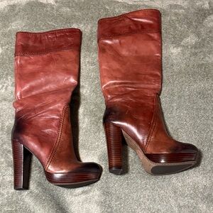 Vince Camuto Leather Chestnut Heeled Boots